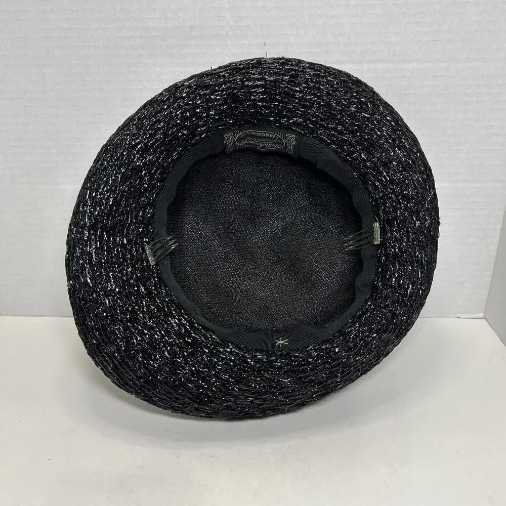 Vtg Hattie Carnegie I Magnin Co., Black Cloche Hat 1950s Woven Ratten Bow Hat